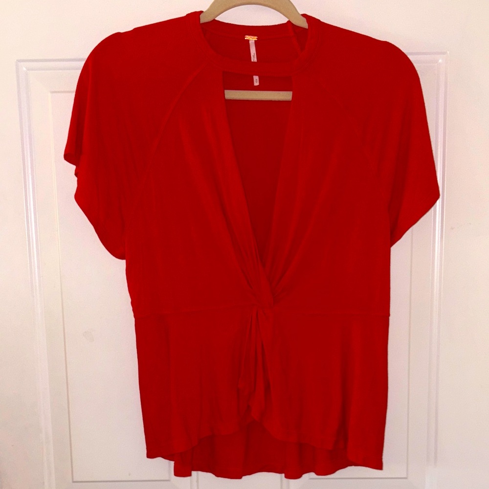 3/$30 Free People Deep V Choker Neck Top Vibrant Red M